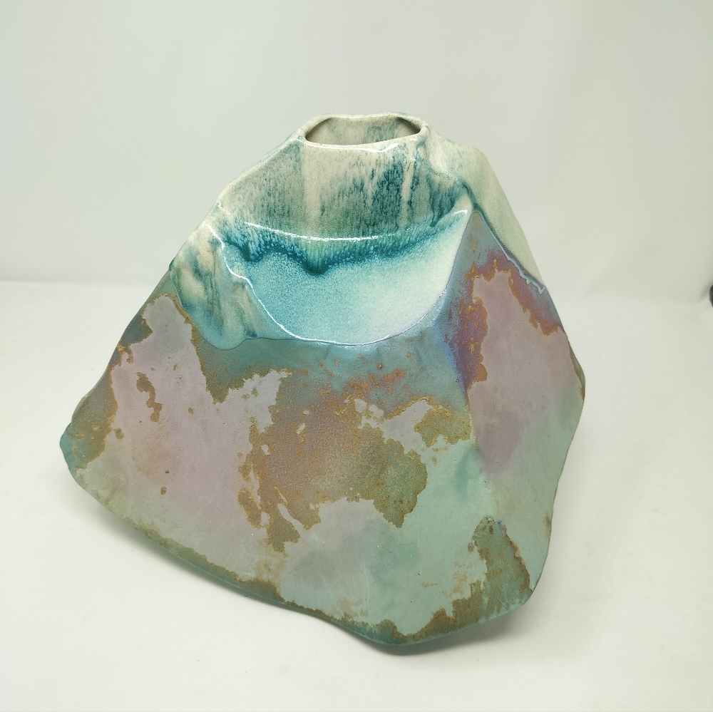 Vintage Tony Evans Signed 367 Ancient Sands Raku Pottery Vase 10.5 x 15